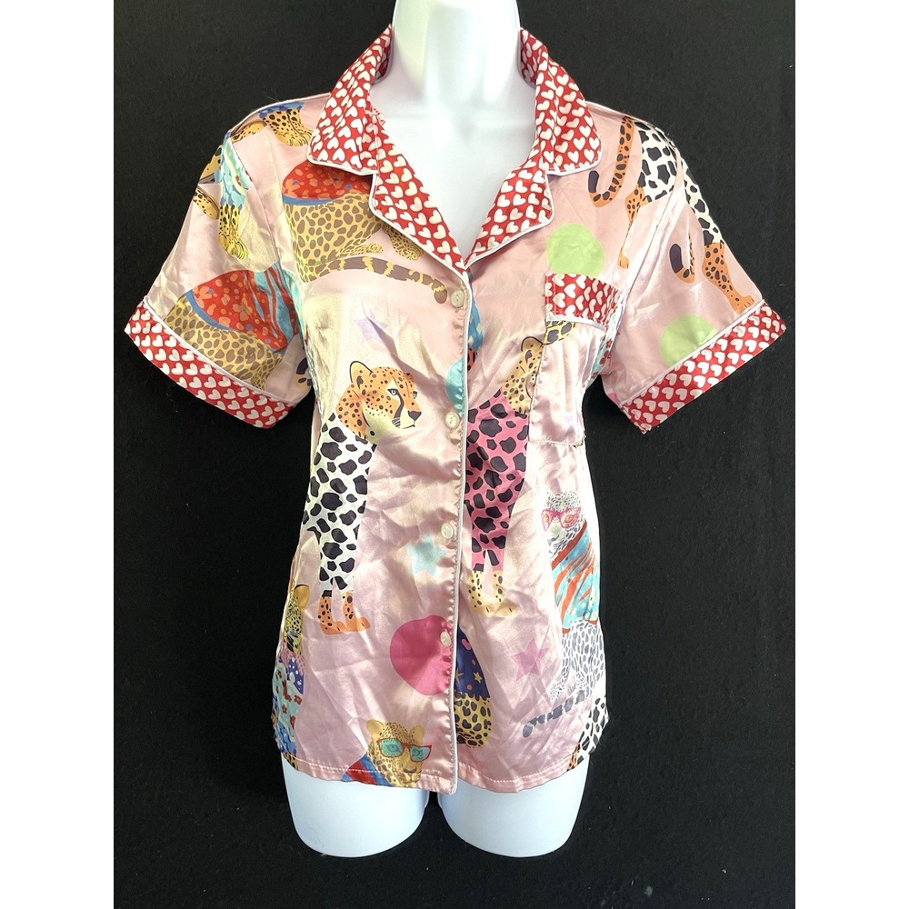 Karen Mabon Leopard Can't Change Their Spots Pajama Top Shirt Only Whimsical M